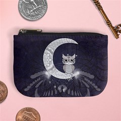 Mandala, Cute Owl On The Moon Mini Coin Purses by FantasyWorld7