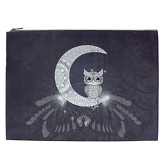 Mandala, Cute Owl On The Moon Cosmetic Bag (xxl)  by FantasyWorld7