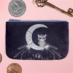 Mandala, Cute Owl On The Moon Large Coin Purse by FantasyWorld7