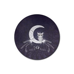 Mandala, Cute Owl On The Moon Rubber Coaster (round)  by FantasyWorld7