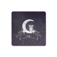 Mandala, Cute Owl On The Moon Square Magnet by FantasyWorld7