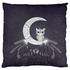 Mandala, Cute Owl On The Moon Large Cushion Case (two Sides) by FantasyWorld7