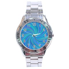 Blue Background Spiral Swirl Stainless Steel Analogue Watch by Celenk