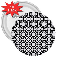 Black White Pattern Seamless Monochrome 3  Buttons (10 Pack)  by Celenk