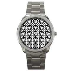 Black White Pattern Seamless Monochrome Sport Metal Watch by Celenk