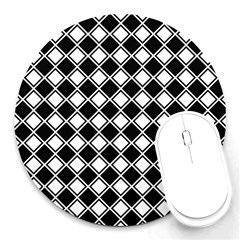 Black White Square Diagonal Pattern Seamless Round Mousepads by Celenk