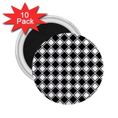 Black White Square Diagonal Pattern Seamless 2 25  Magnets (10 Pack) 