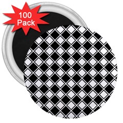 Black White Square Diagonal Pattern Seamless 3  Magnets (100 Pack) by Celenk