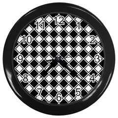 Black White Square Diagonal Pattern Seamless Wall Clocks (black) by Celenk