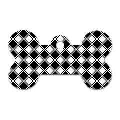 Black White Square Diagonal Pattern Seamless Dog Tag Bone (two Sides) by Celenk