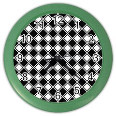 Black White Square Diagonal Pattern Seamless Color Wall Clocks by Celenk