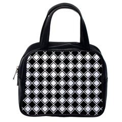 Black White Square Diagonal Pattern Seamless Classic Handbags (one Side) by Celenk