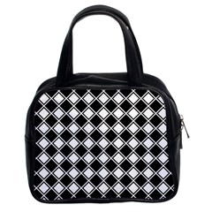 Black White Square Diagonal Pattern Seamless Classic Handbags (2 Sides) by Celenk