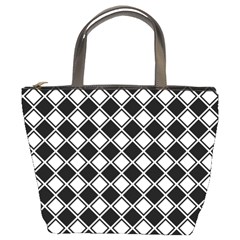 Black White Square Diagonal Pattern Seamless Bucket Bags by Celenk