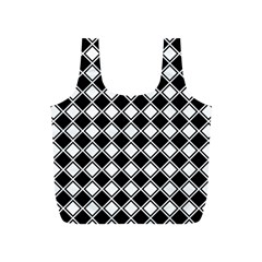 Black White Square Diagonal Pattern Seamless Full Print Recycle Bags (s)  by Celenk