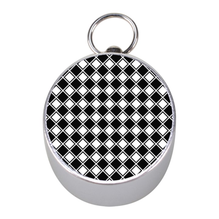 Black White Square Diagonal Pattern Seamless Mini Silver Compasses