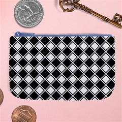 Black White Square Diagonal Pattern Seamless Large Coin Purse by Celenk