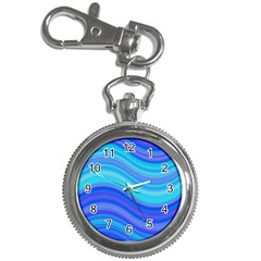 Blue Background Water Design Wave Key Chain Watches by Celenk