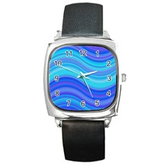 Blue Background Water Design Wave Square Metal Watch