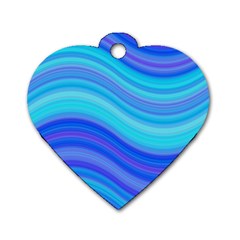 Blue Background Water Design Wave Dog Tag Heart (one Side) by Celenk