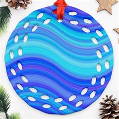 Blue Background Water Design Wave Ornament (round Filigree) by Celenk