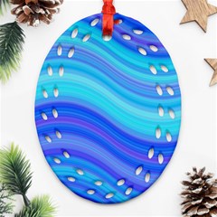 Blue Background Water Design Wave Ornament (oval Filigree) by Celenk