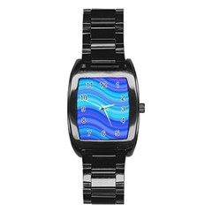 Blue Background Water Design Wave Stainless Steel Barrel Watch by Celenk