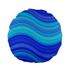 Blue Background Water Design Wave Standard 15  Premium Flano Round Cushions by Celenk