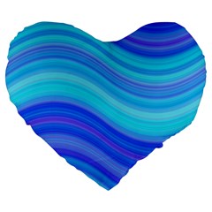 Blue Background Water Design Wave Large 19  Premium Flano Heart Shape Cushions by Celenk