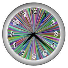 Burst Colors Ray Speed Vortex Wall Clocks (silver)  by Celenk