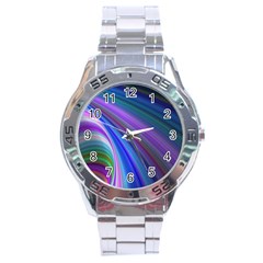 Background Abstract Curves Stainless Steel Analogue Watch