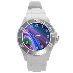 Background Abstract Curves Round Plastic Sport Watch (l)