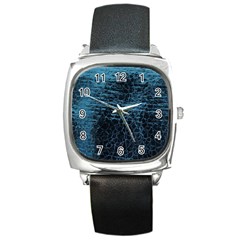 Blue Black Shiny Fabric Pattern Square Metal Watch