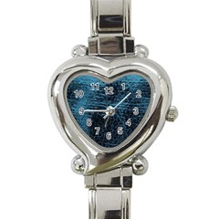 Blue Black Shiny Fabric Pattern Heart Italian Charm Watch by Celenk