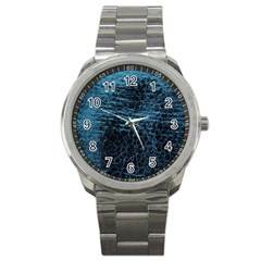 Blue Black Shiny Fabric Pattern Sport Metal Watch