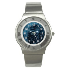 Blue Black Shiny Fabric Pattern Stainless Steel Watch