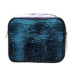 Blue Black Shiny Fabric Pattern Mini Toiletries Bags