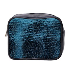 Blue Black Shiny Fabric Pattern Mini Toiletries Bag 2-side