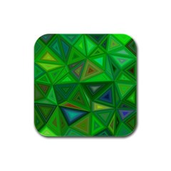 Green Triangle Background Polygon Rubber Square Coaster (4 Pack)  by Celenk