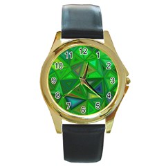 Green Triangle Background Polygon Round Gold Metal Watch by Celenk