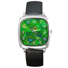 Green Triangle Background Polygon Square Metal Watch by Celenk