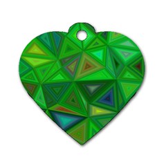 Green Triangle Background Polygon Dog Tag Heart (two Sides) by Celenk