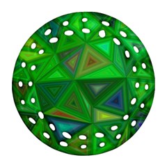 Green Triangle Background Polygon Ornament (round Filigree) by Celenk