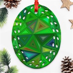 Green Triangle Background Polygon Oval Filigree Ornament (two Sides) by Celenk