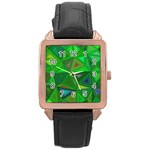 Green Triangle Background Polygon Rose Gold Leather Watch  Front