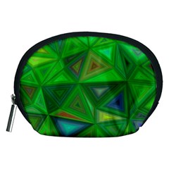 Green Triangle Background Polygon Accessory Pouches (medium)  by Celenk