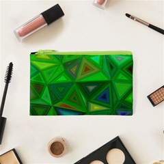 Green Triangle Background Polygon Cosmetic Bag (xs)