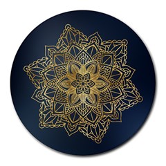 Gold Mandala Floral Ornament Ethnic Round Mousepads