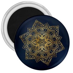 Gold Mandala Floral Ornament Ethnic 3  Magnets