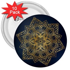 Gold Mandala Floral Ornament Ethnic 3  Buttons (10 pack) 